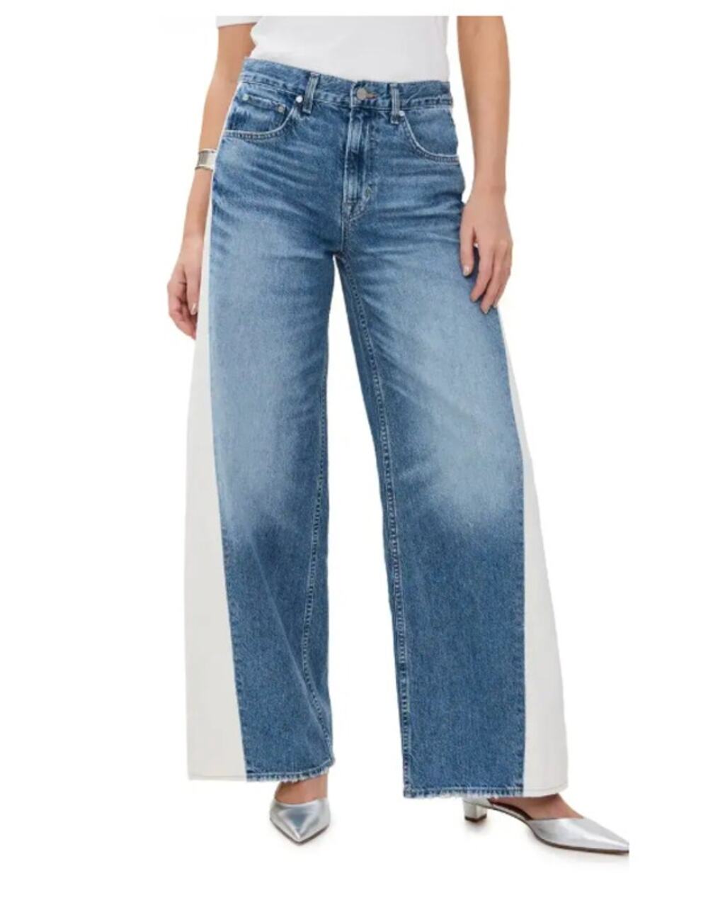 TWP Ramblin’ Man Wide-Leg Jeans White Vintage Wash Denim Stripe